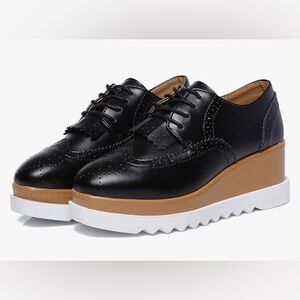 Women's Fashion Tassels Square-Toe Lace-up Platform Wedge Oxford